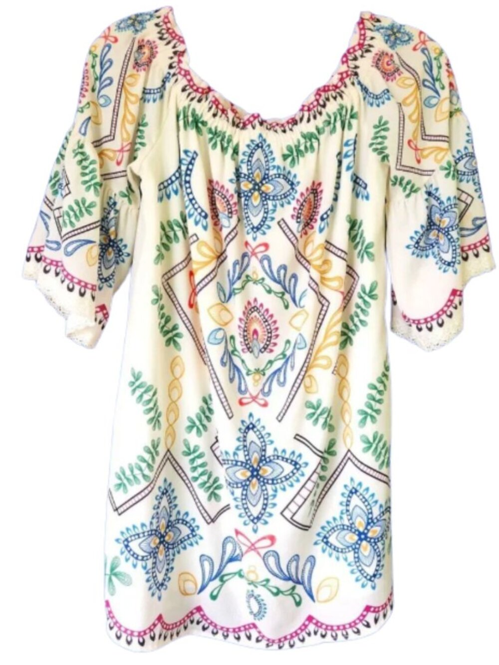 Flying Tomato Boho Tunic Dress M Off Shoulder Multicolor Embroidered Look